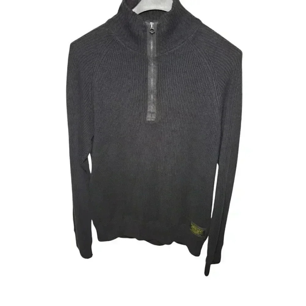 Polo Ralph Lauren Sweater Mens Medium Black 1/4 Zip Fishermans Knit Pullover